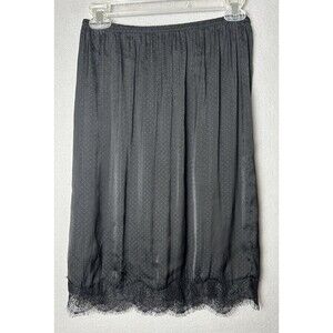 Y2K Wet Seal Black Polka Dot Midi Skirt Lace Fringe PullOn Whimsigoth Fairy Sz M